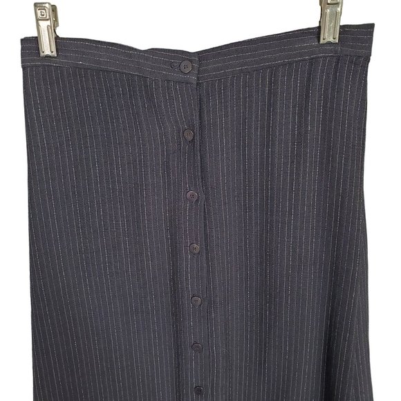Eileen Fisher Size M Skirt Button Front Woven Wool Rayon Maxi Pinstripe Blue - Picture 3 of 10